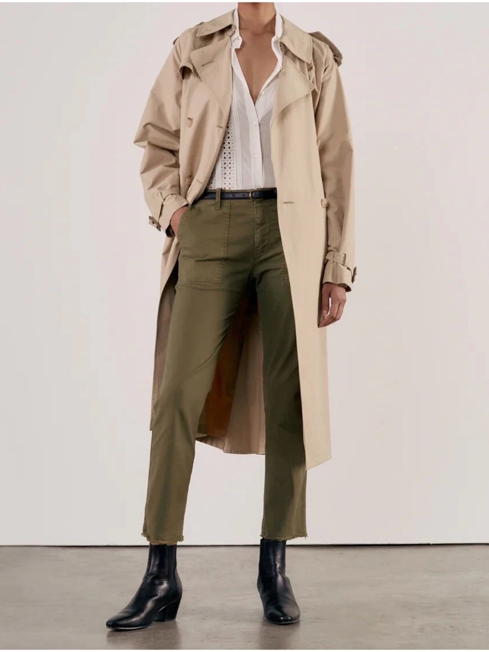 Nili Lotan "Jenna" Cropped Raw-Hem Utility Pants
